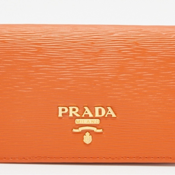 Prada Orange Leather Flap Card Holder - Picture 1 of 4